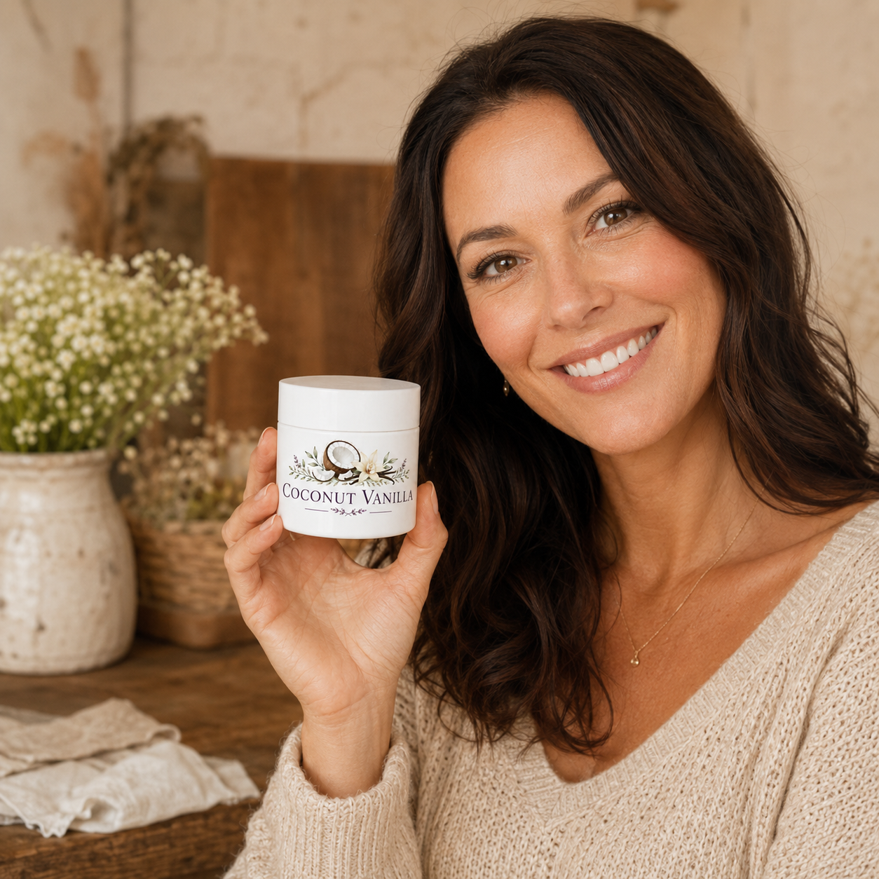 Woman holding Little Creek Tallow.