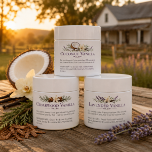 Scent Sampler tallow gift set with Coconut Vanilla, Lavender Vanilla, and Cedarwood Vanilla jars.