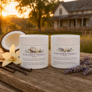 Starter Pair tallow gift set with Coconut Vanilla and Lavender Vanilla jars.