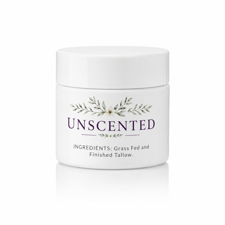 Unscented tallow cream jar label and ingredients.